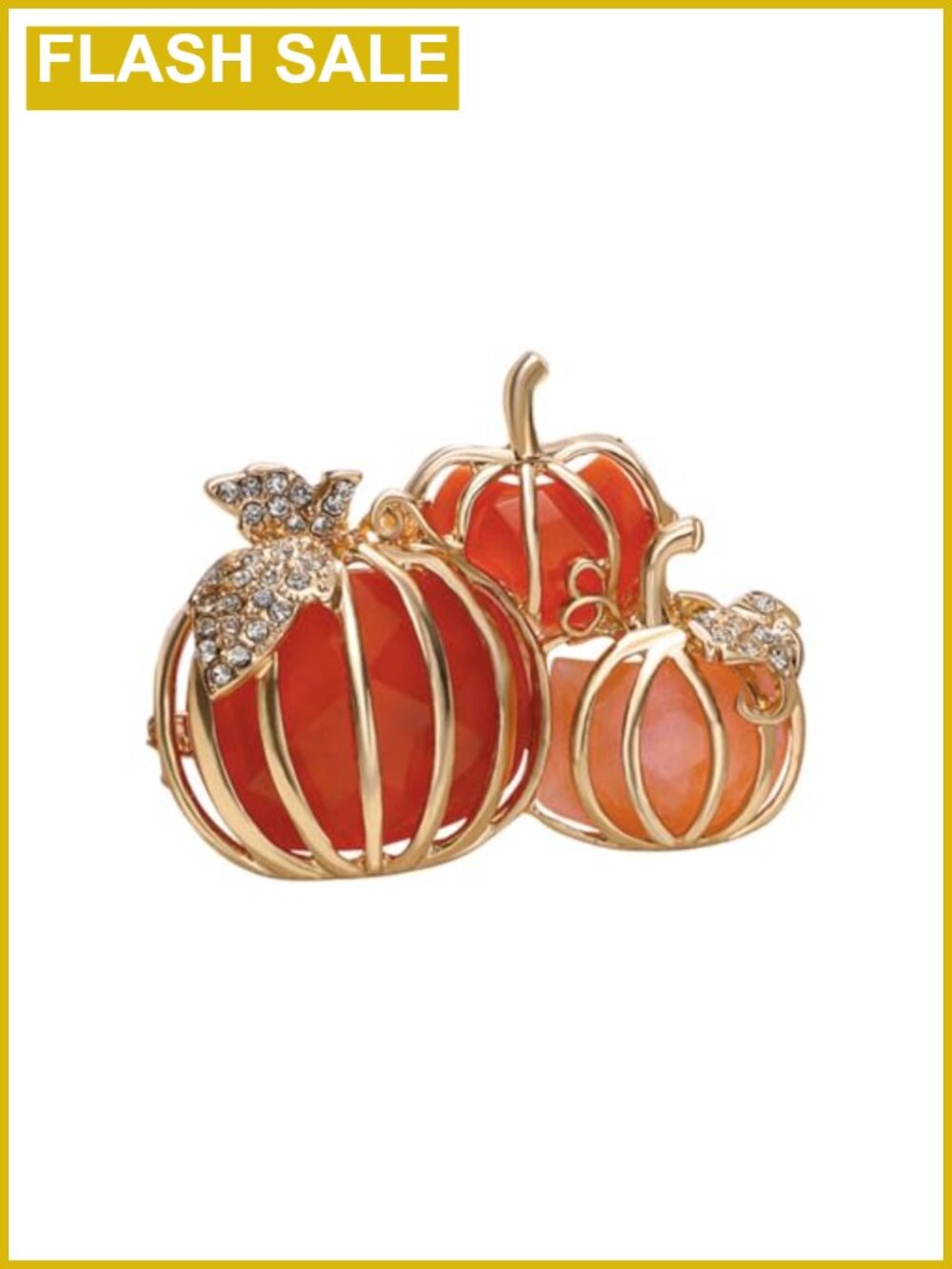 Rhinestone Pumpkin Brooch Pin Gold Tone Crystal Fall Halloween Thanksgiving